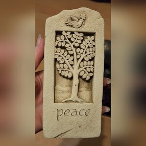 George Carruth Heavy Outdoor Peace Carved Decorative Wall Stone Plaque